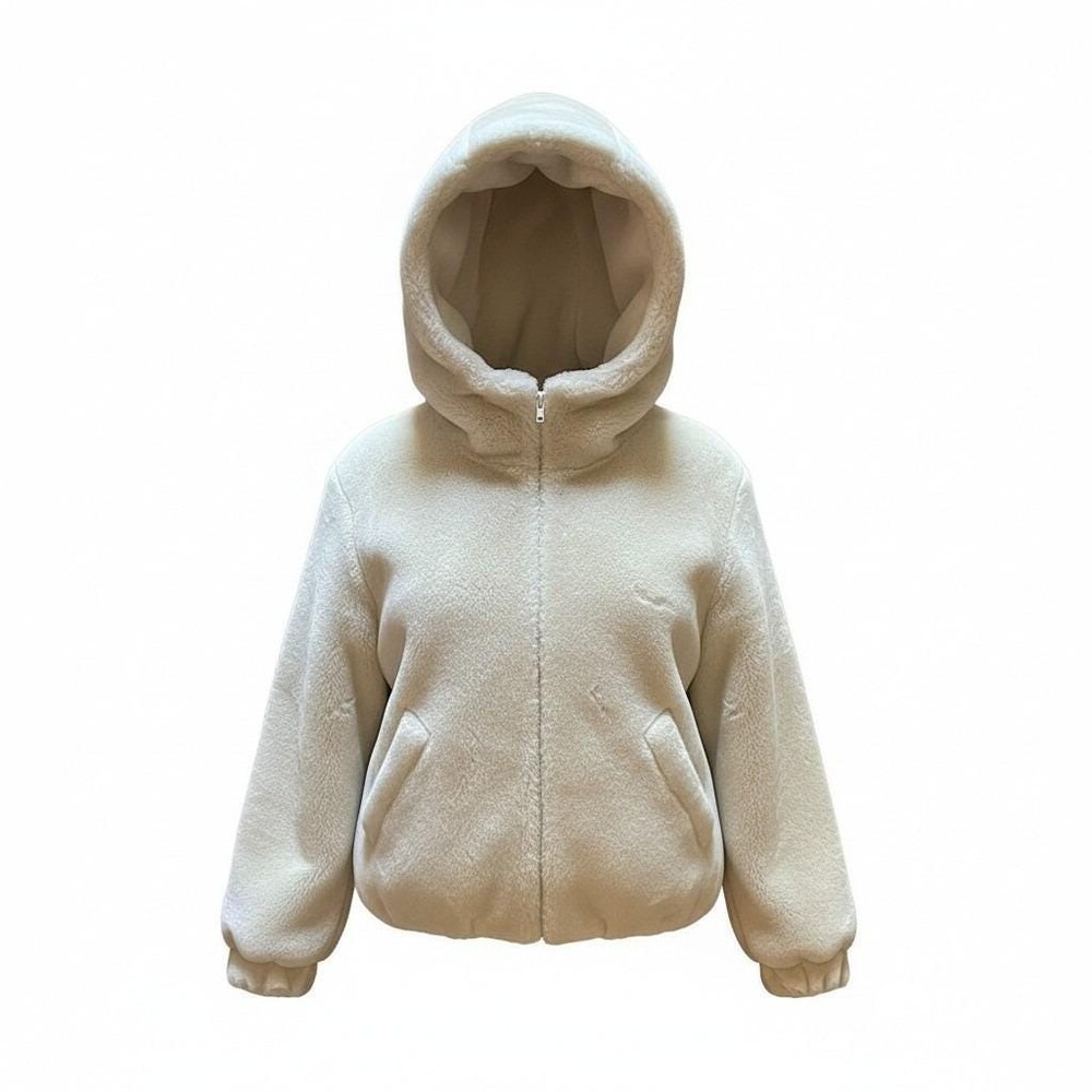 Donnybrook Faux Fur Hooded Jacket Women Large Cream Vintage 90s Plush Bomber USA